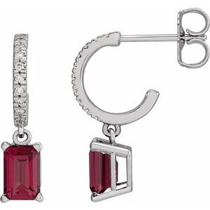 Platinum Natural Rhodolite Garnet & .08 CTW Natural Diamond French-Set Hoop Earrings