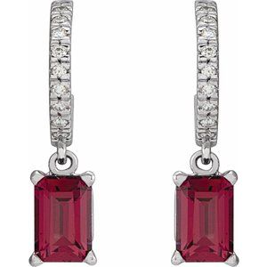 Platinum Natural Rhodolite Garnet & .08 CTW Natural Diamond French-Set Hoop Earrings
