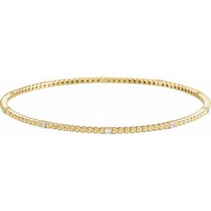 14K Yellow Gold 1/3 CTW Natural Diamond Beaded Bangle 7 3/4" Bracelet