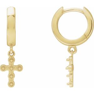 14K Yellow Gold 2 mm Pearl Cross Hoop Earring Mounting