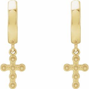14K Yellow Gold 2 mm Pearl Cross Hoop Earring Mounting – image 2