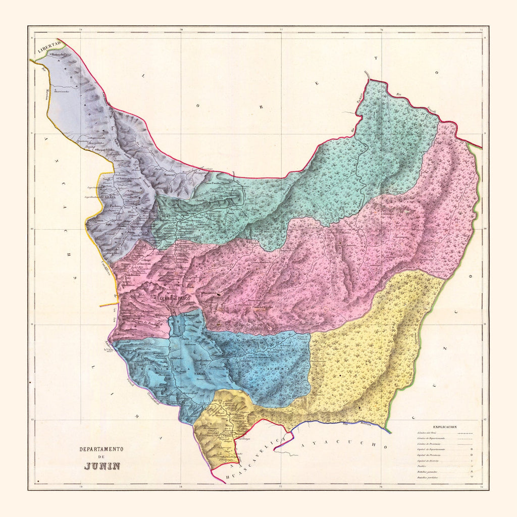 Vintage Map of Junin, Peru 1865