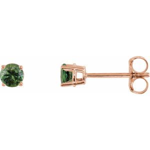 14K Rose Gold 3 mm Natural Green Sapphire Earrings