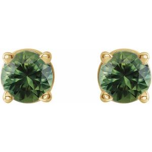 14K Yellow Gold 3 mm Natural Green Sapphire Earrings – image 2