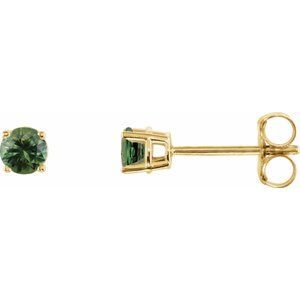 14K Yellow Gold 3 mm Natural Green Sapphire Earrings