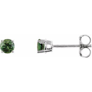 14K White Gold 3 mm Natural Green Sapphire Earrings