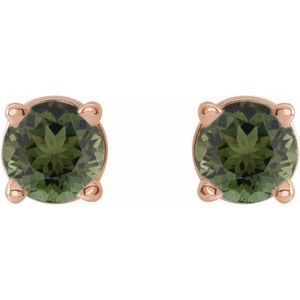 14K Rose Gold 3 mm Natural Green Tourmaline Earrings – image 2