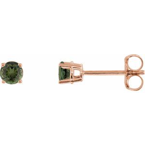 14K Rose Gold 3 mm Natural Green Tourmaline Earrings