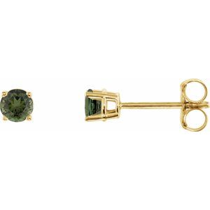 14K Yellow Gold 3 mm Natural Green Tourmaline Earrings