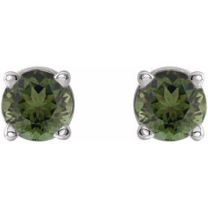 14K White Gold 3 mm Natural Green Tourmaline Earrings – image 2