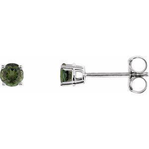 14K White Gold 3 mm Natural Green Tourmaline Earrings