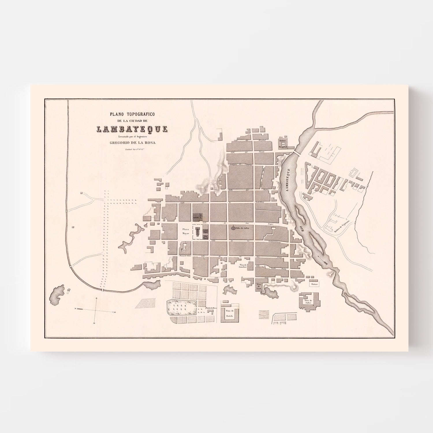 Vintage Map of Lambayeque, Peru 1865