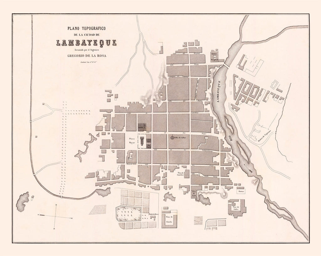 Vintage Map of Lambayeque, Peru 1865