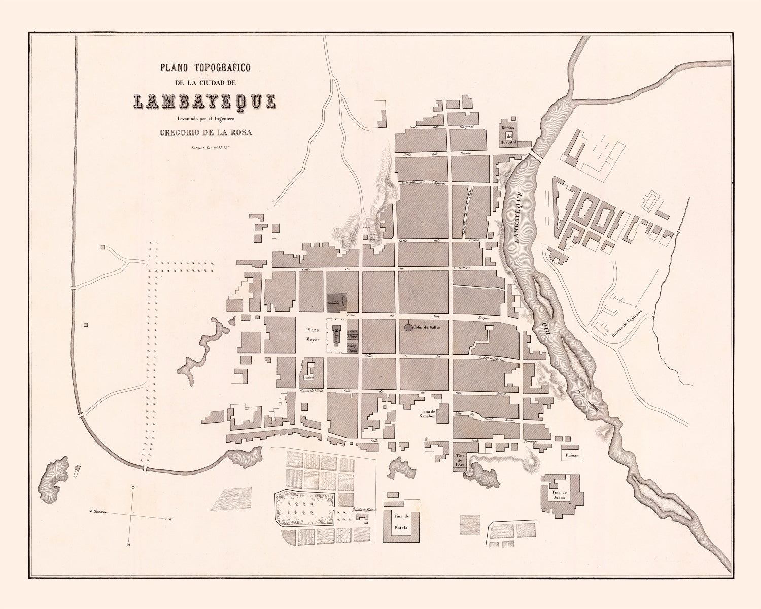 Vintage Map of Lambayeque, Peru 1865