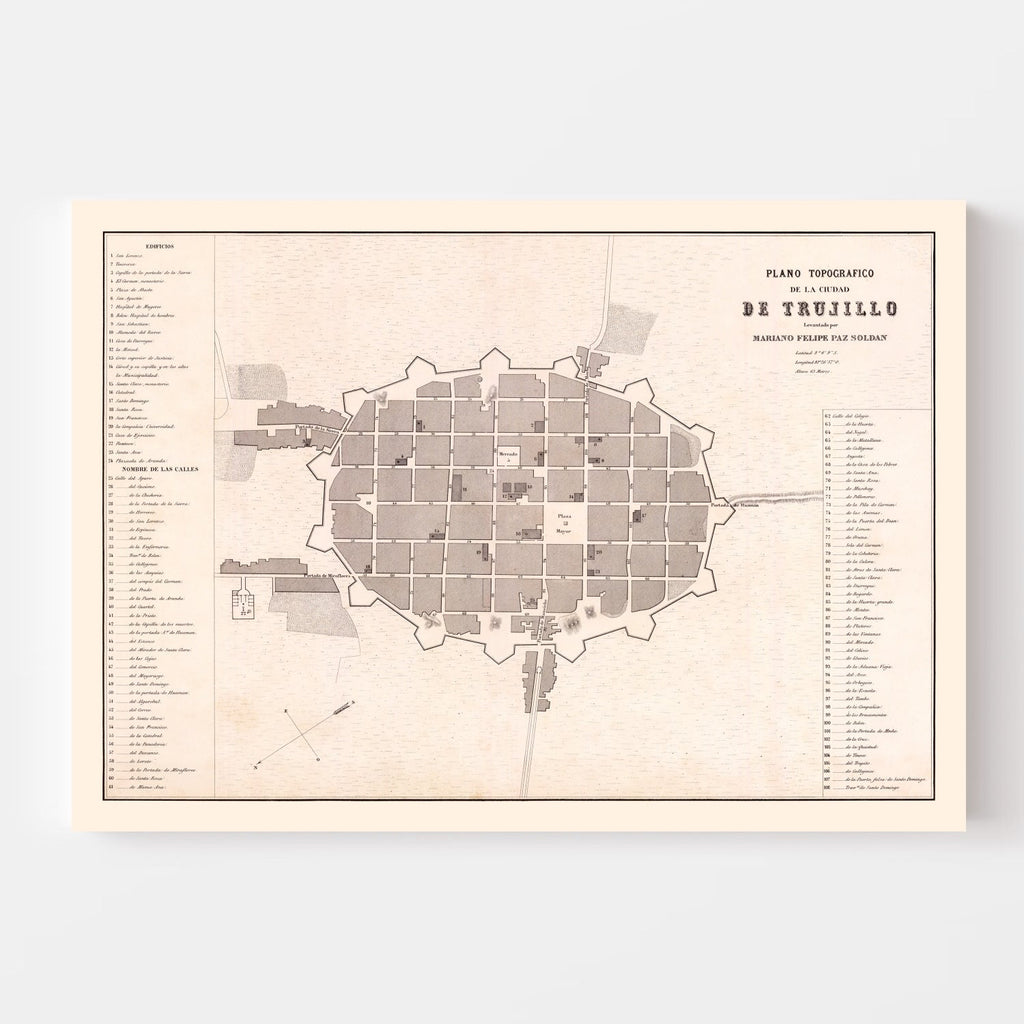 Vintage Map of Trujillo, Peru 1865
