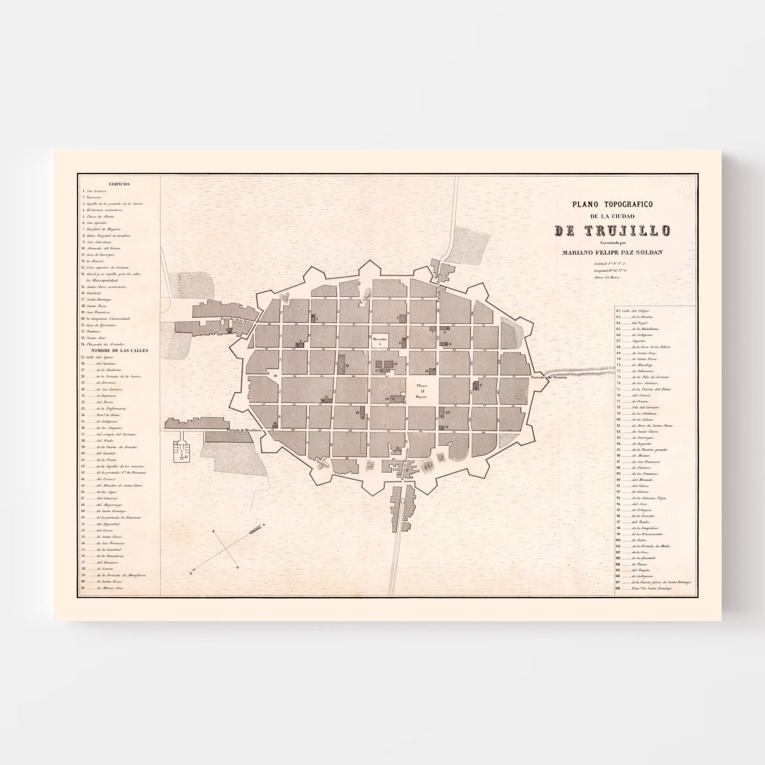 Vintage Map of Trujillo, Peru 1865