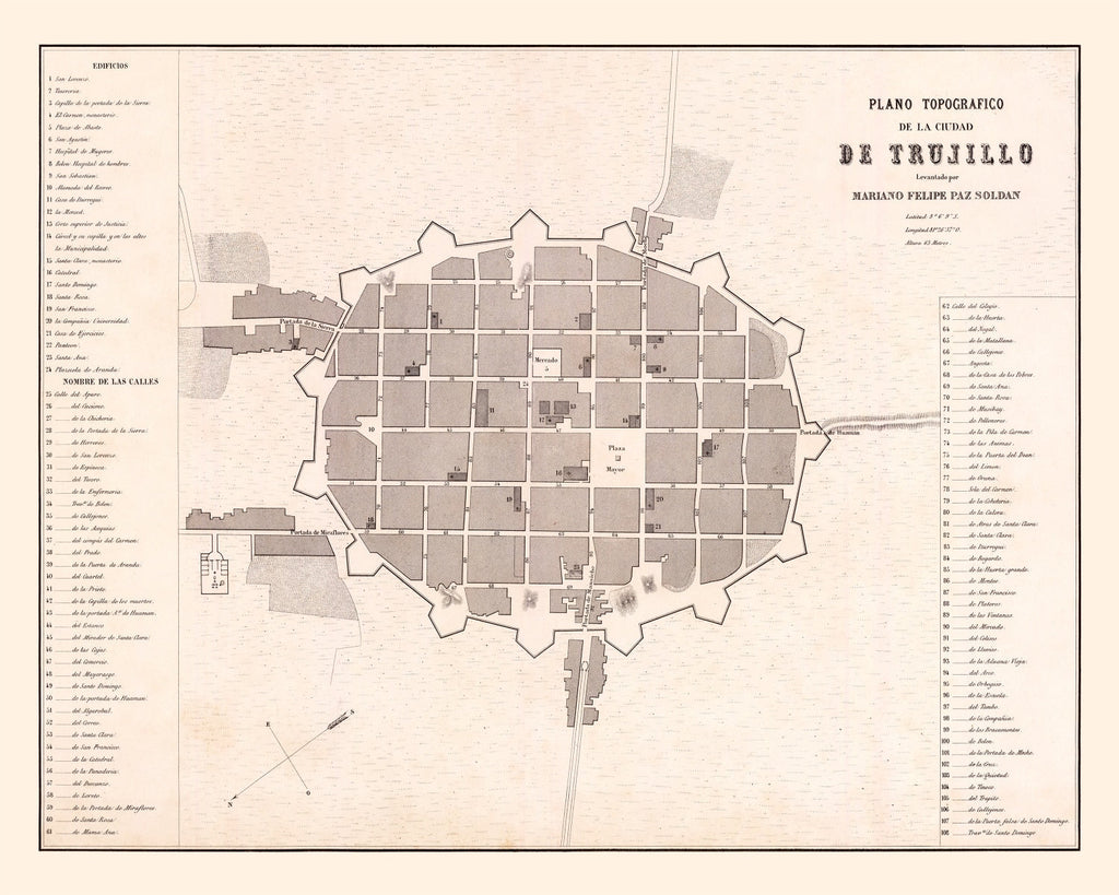 Vintage Map of Trujillo, Peru 1865