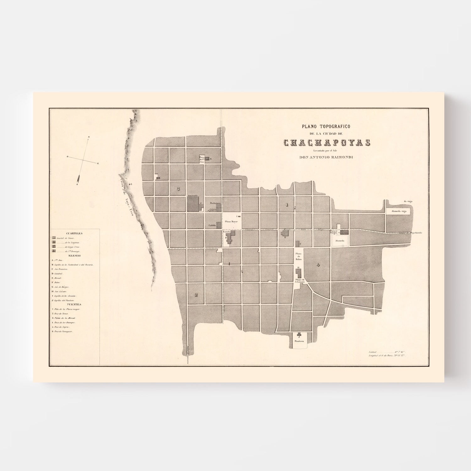 Vintage Map of Chachapoyas, Peru 1865