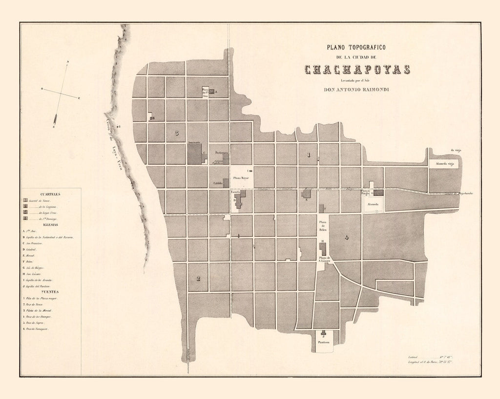 Vintage Map of Chachapoyas, Peru 1865