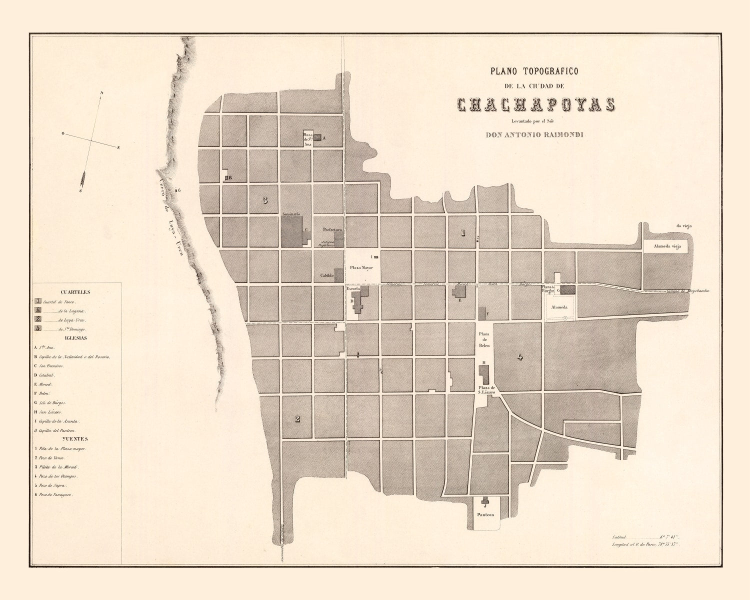 Vintage Map of Chachapoyas, Peru 1865
