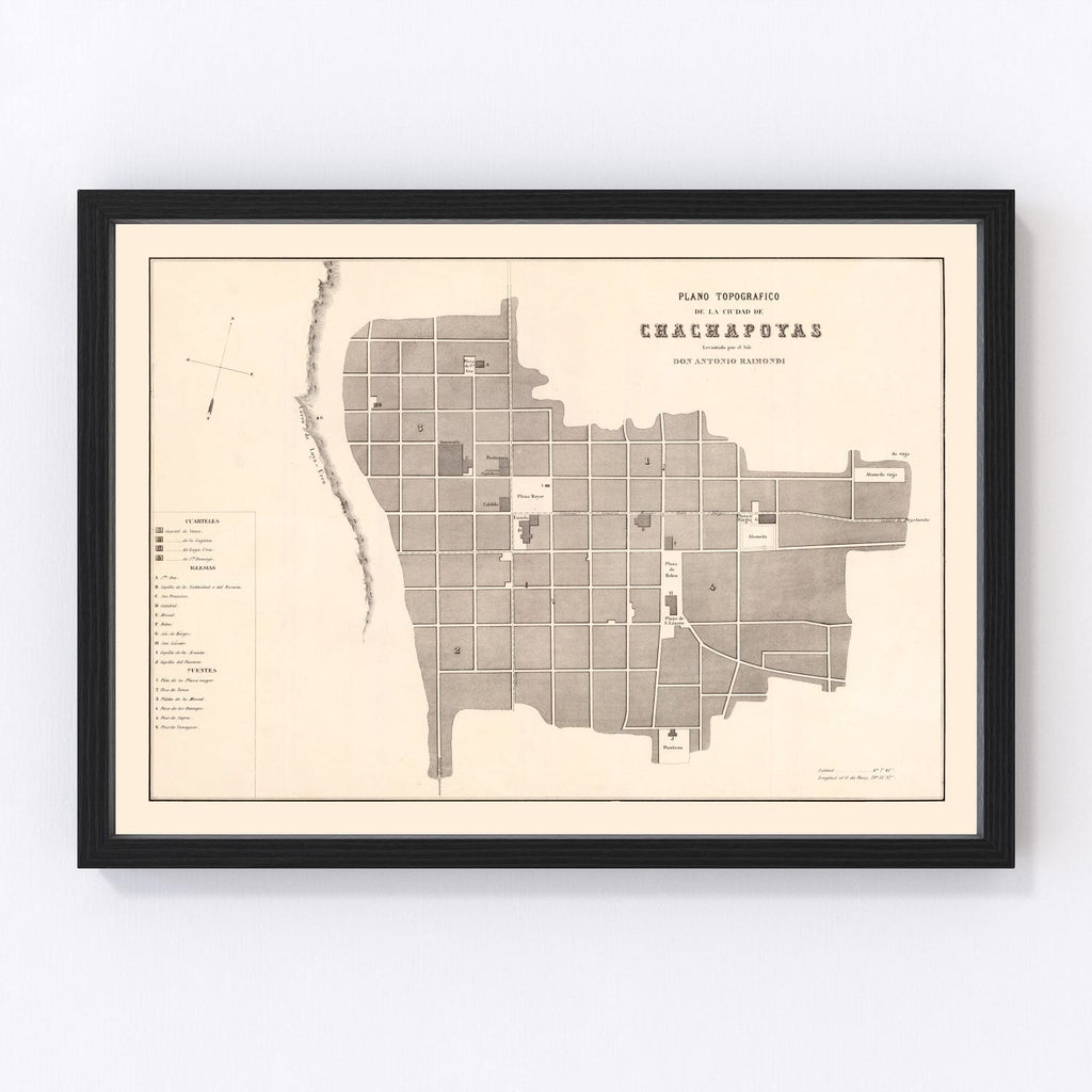 Vintage Map of Chachapoyas, Peru 1865