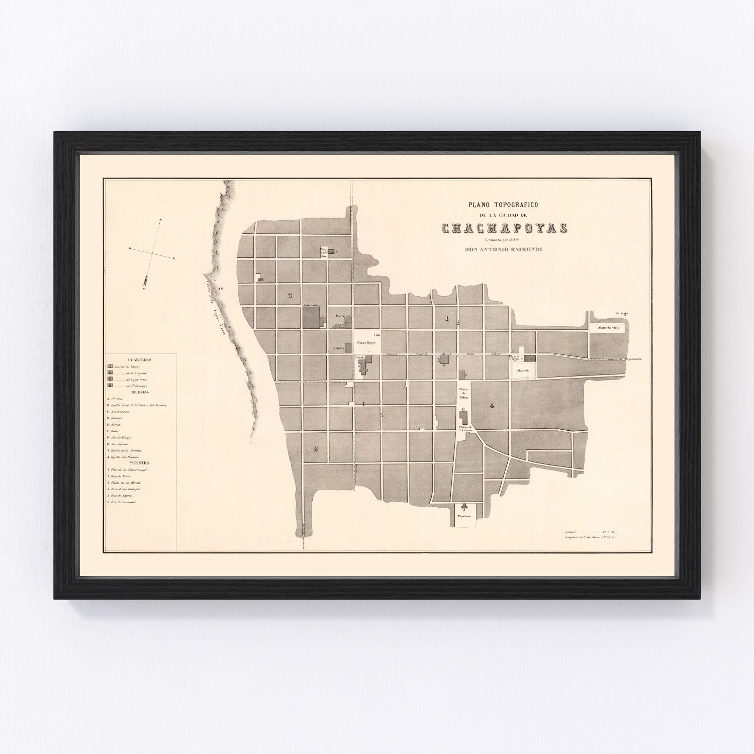 Vintage Map of Chachapoyas, Peru 1865