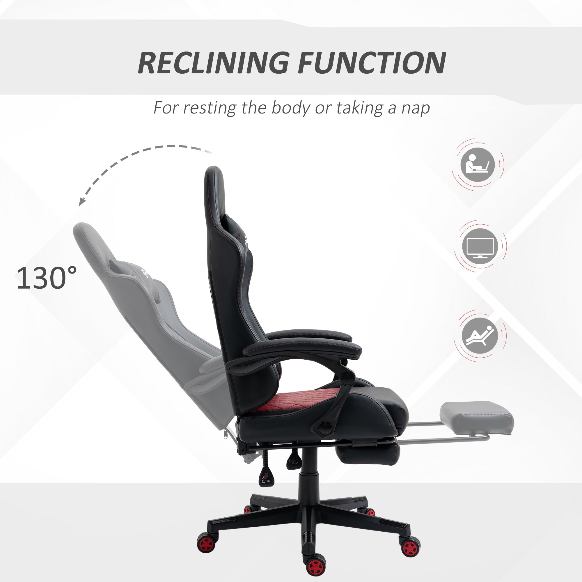 Vinsetto Racing Gaming Chair Diamond PU Leather Office Gamer Chair High Back Swivel Recliner with Footrest, Lumbar Support, Adjustable Height, Black