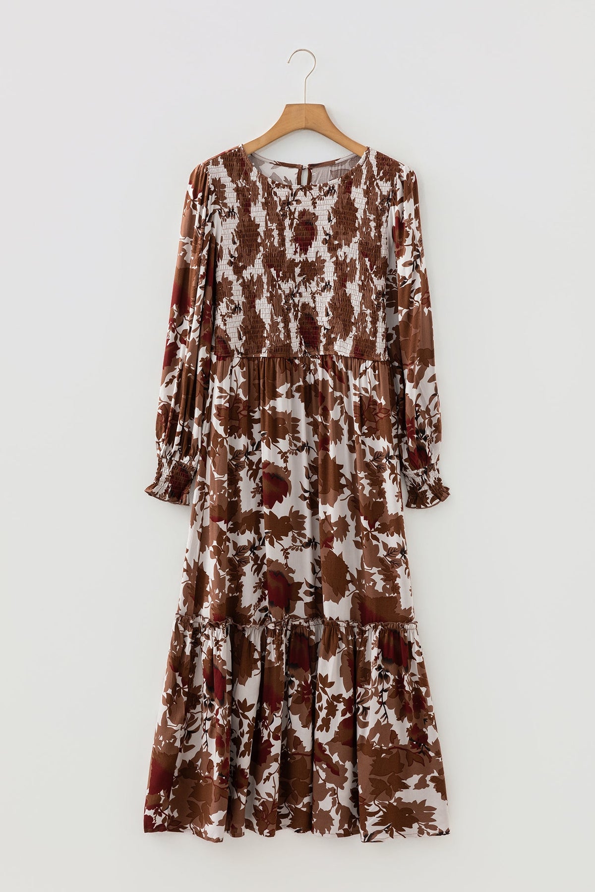 Floral Smocked Puff Sleeve Ruffle Maxi Dress