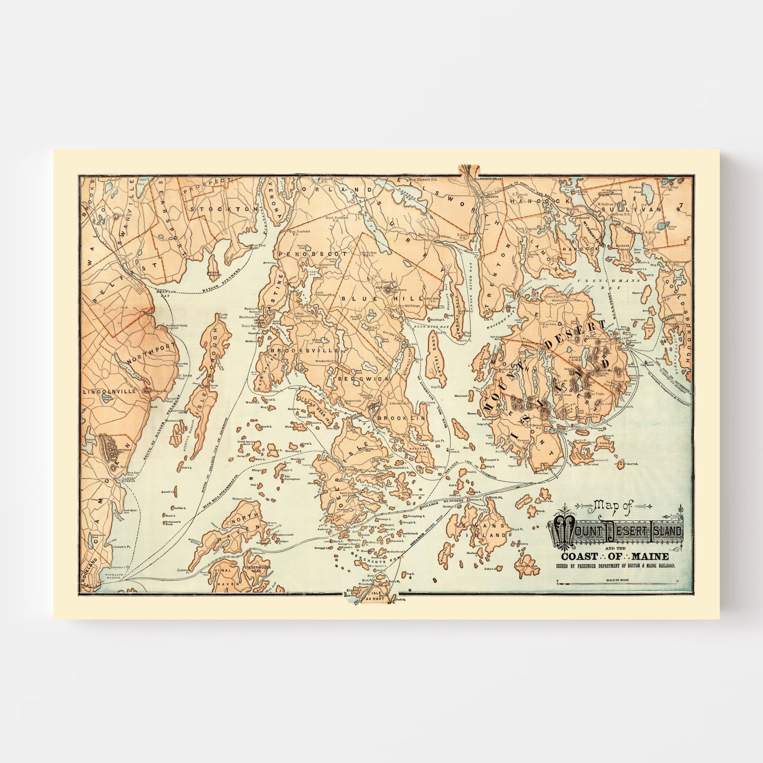 Vintage Map of Mount Desert Island, 1890