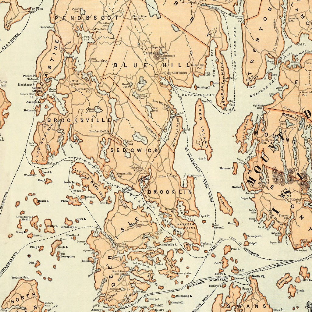Vintage Map of Mount Desert Island, 1890