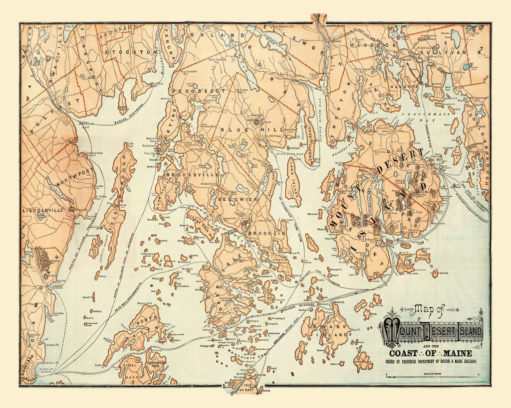 Vintage Map of Mount Desert Island, 1890