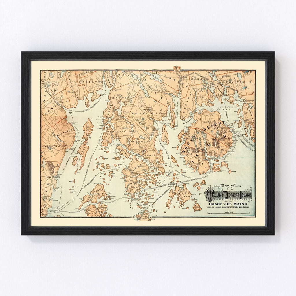 Vintage Map of Mount Desert Island, 1890