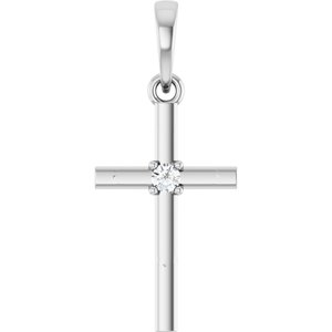 Sterling Silver .03 CT Natural Diamond Cross Pendant