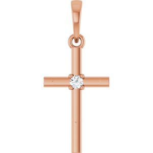 14K Rose Gold .03 CT Natural Diamond Cross Pendant