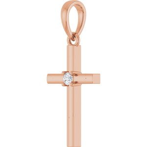 14K Rose Gold .03 CT Natural Diamond Cross Pendant