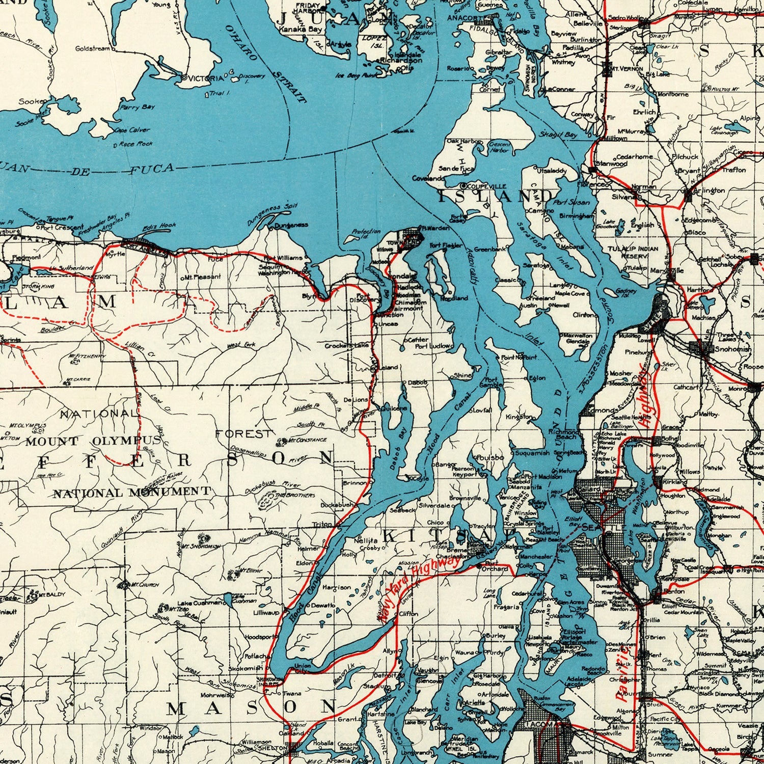 Vintage Map of Puget Sound, 1919
