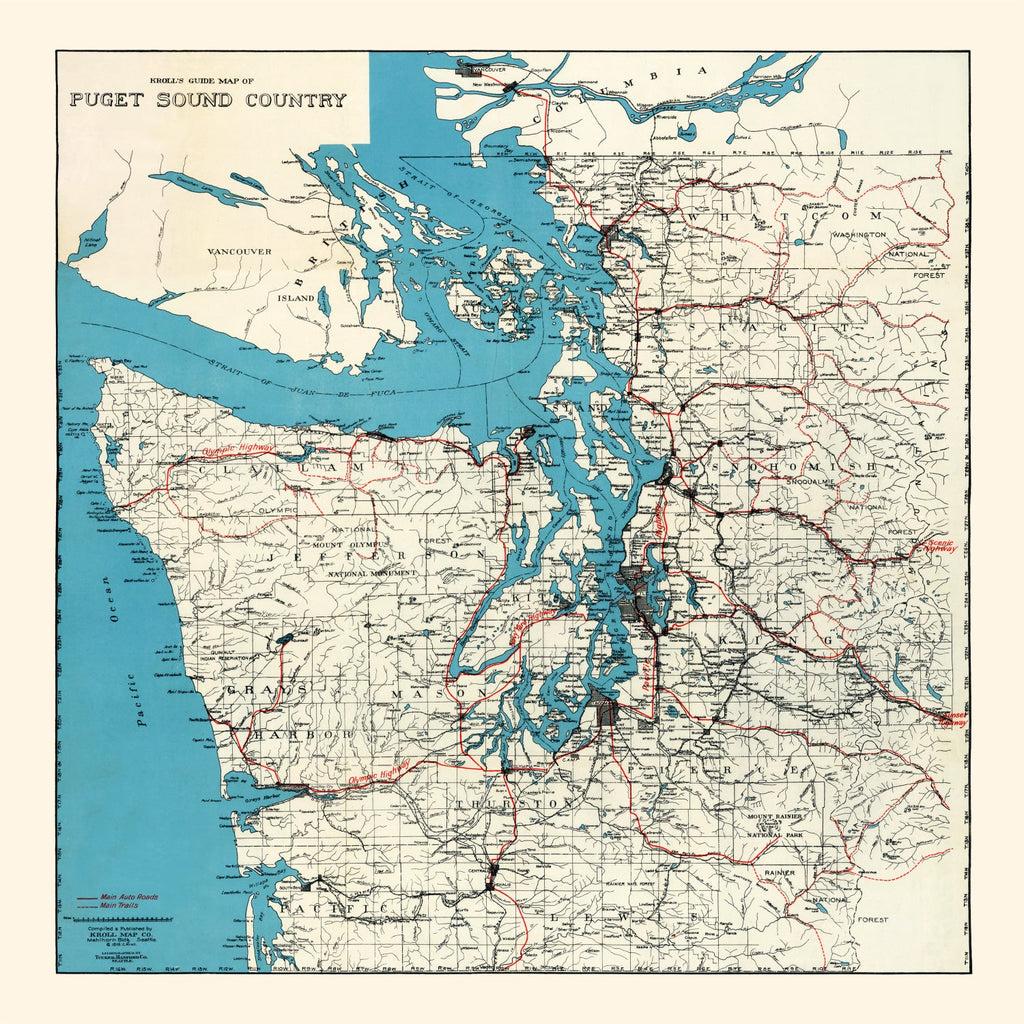 Vintage Map of Puget Sound, 1919