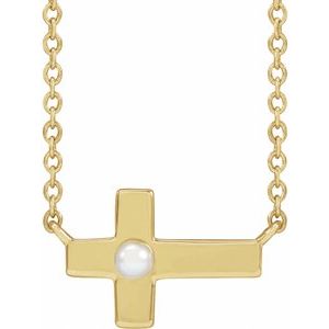 Pearl Sideways Cross Necklace or Center