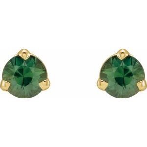 14K Yellow Gold 3 mm Natural Green Sapphire Earrings