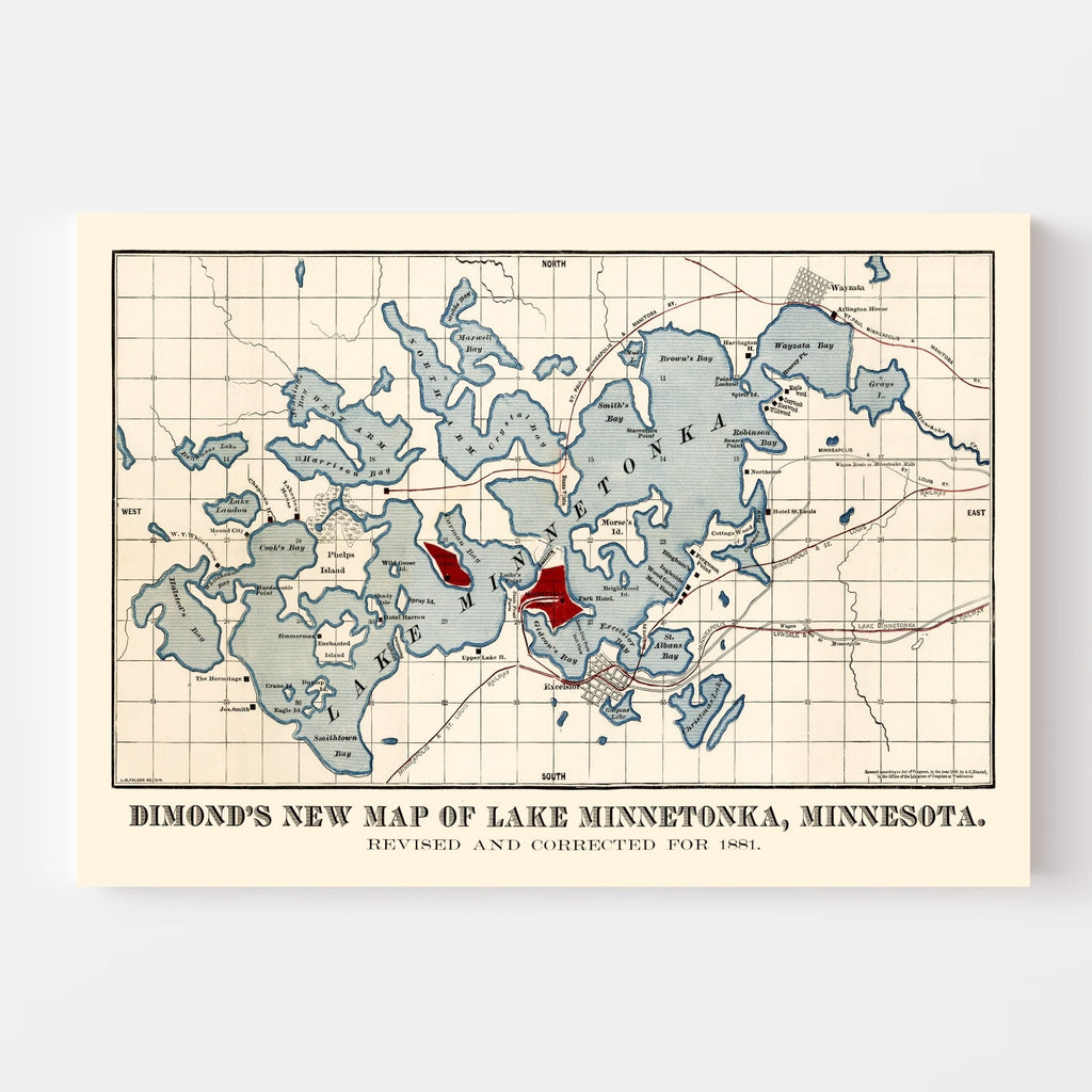 Vintage Map of Lake Minnetonka, 1881