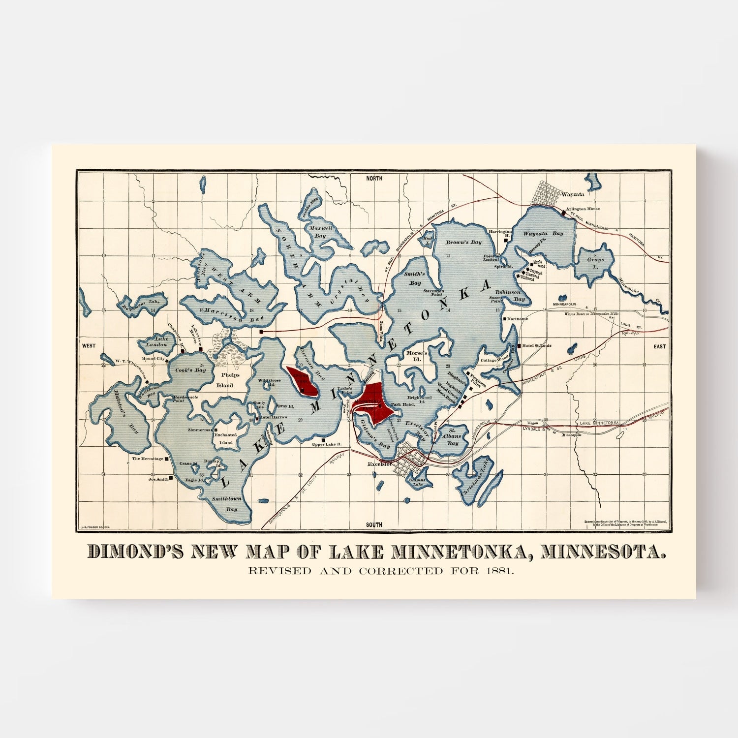 Vintage Map of Lake Minnetonka, 1881
