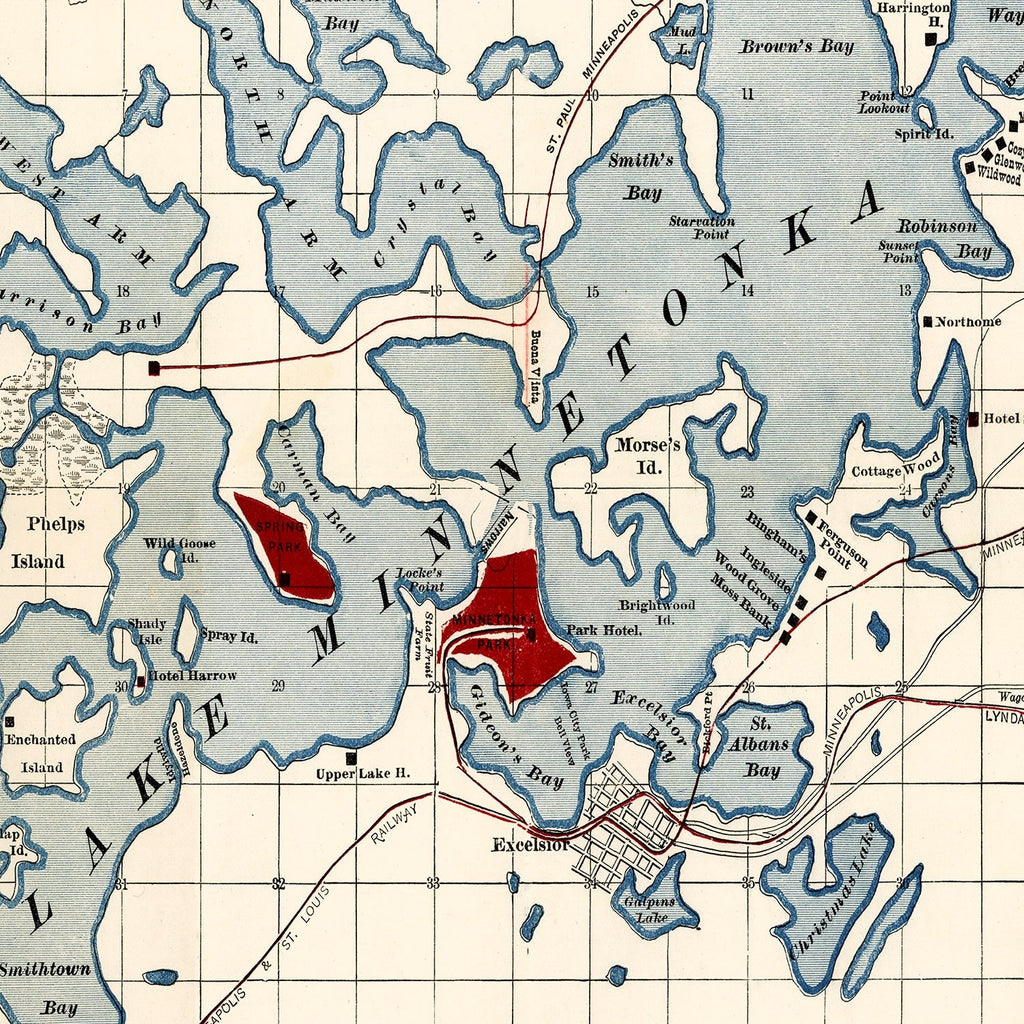 Vintage Map of Lake Minnetonka, 1881