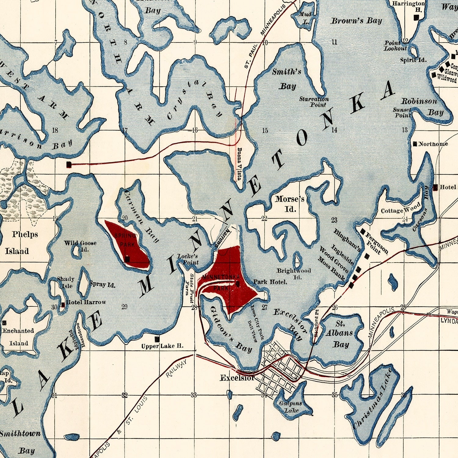 Vintage Map of Lake Minnetonka, 1881