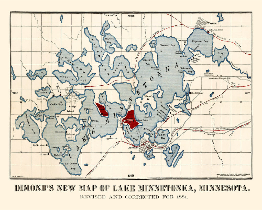 Vintage Map of Lake Minnetonka, 1881