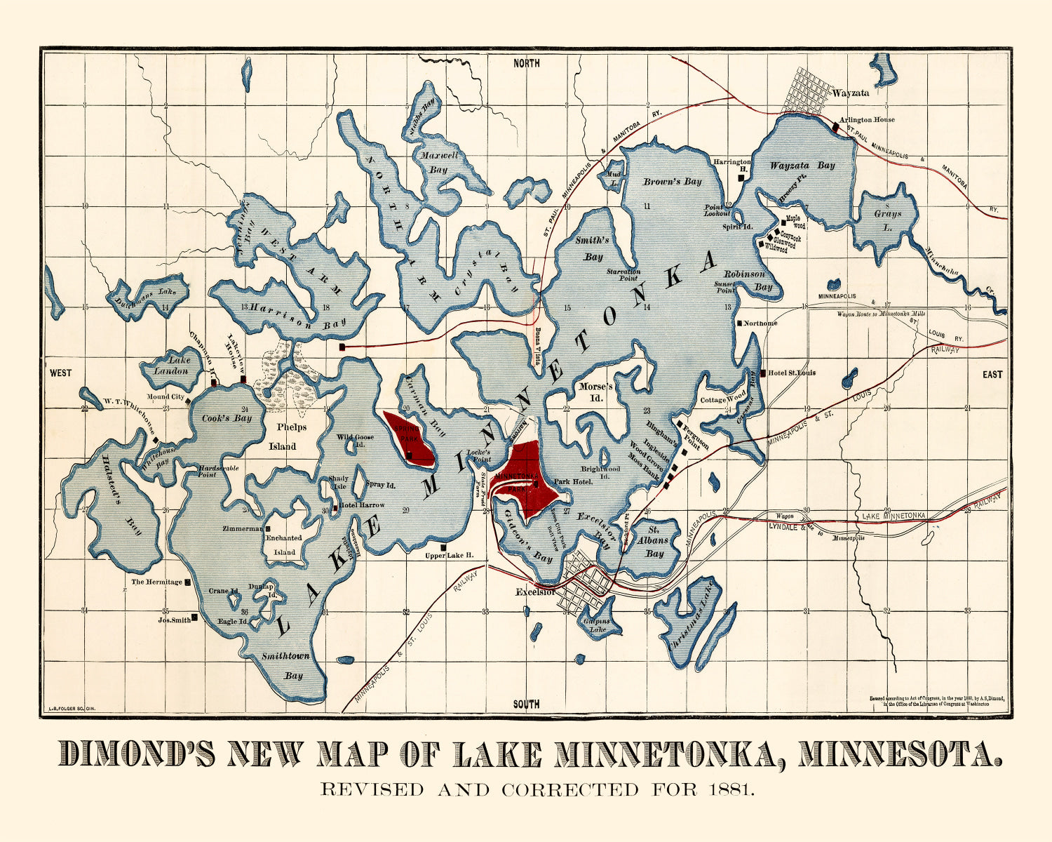 Vintage Map of Lake Minnetonka, 1881