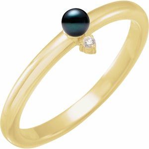 14K Yellow Gold Cultured Black Pearl & .015 CT Natural Diamond Ring