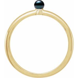 14K Yellow Gold Cultured Black Pearl & .015 CT Natural Diamond Ring