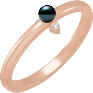 14K Rose Gold Cultured Black Pearl & .015 CT Natural Diamond Ring