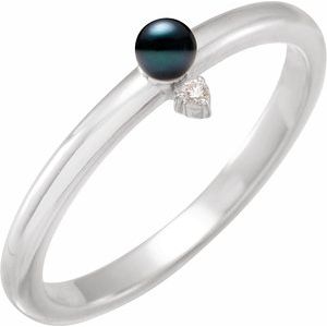Platinum Cultured Black Pearl & .015 CT Natural Diamond Ring