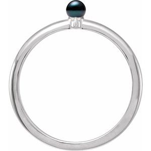 14K White Gold Cultured Black Pearl & .015 CT Natural Diamond Ring